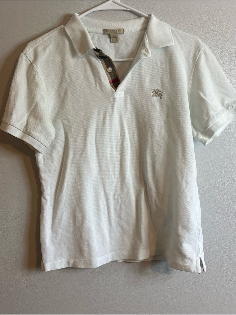 Burberry White Short-Sleeve Polo with Check Placket Detail